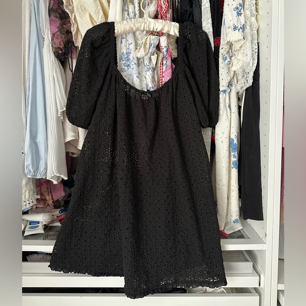For Love and Lemons Black Eyelet Mini Dress Daisy Floral Large